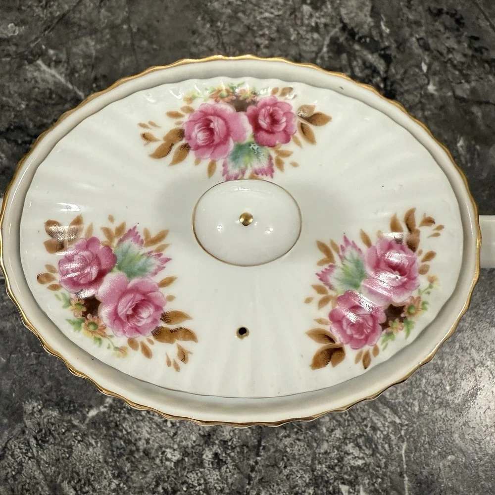 Vintage Ellgreave Woods &‎ Sons Teapot Genuine Ironstone Gold Trim Floral W/Lid